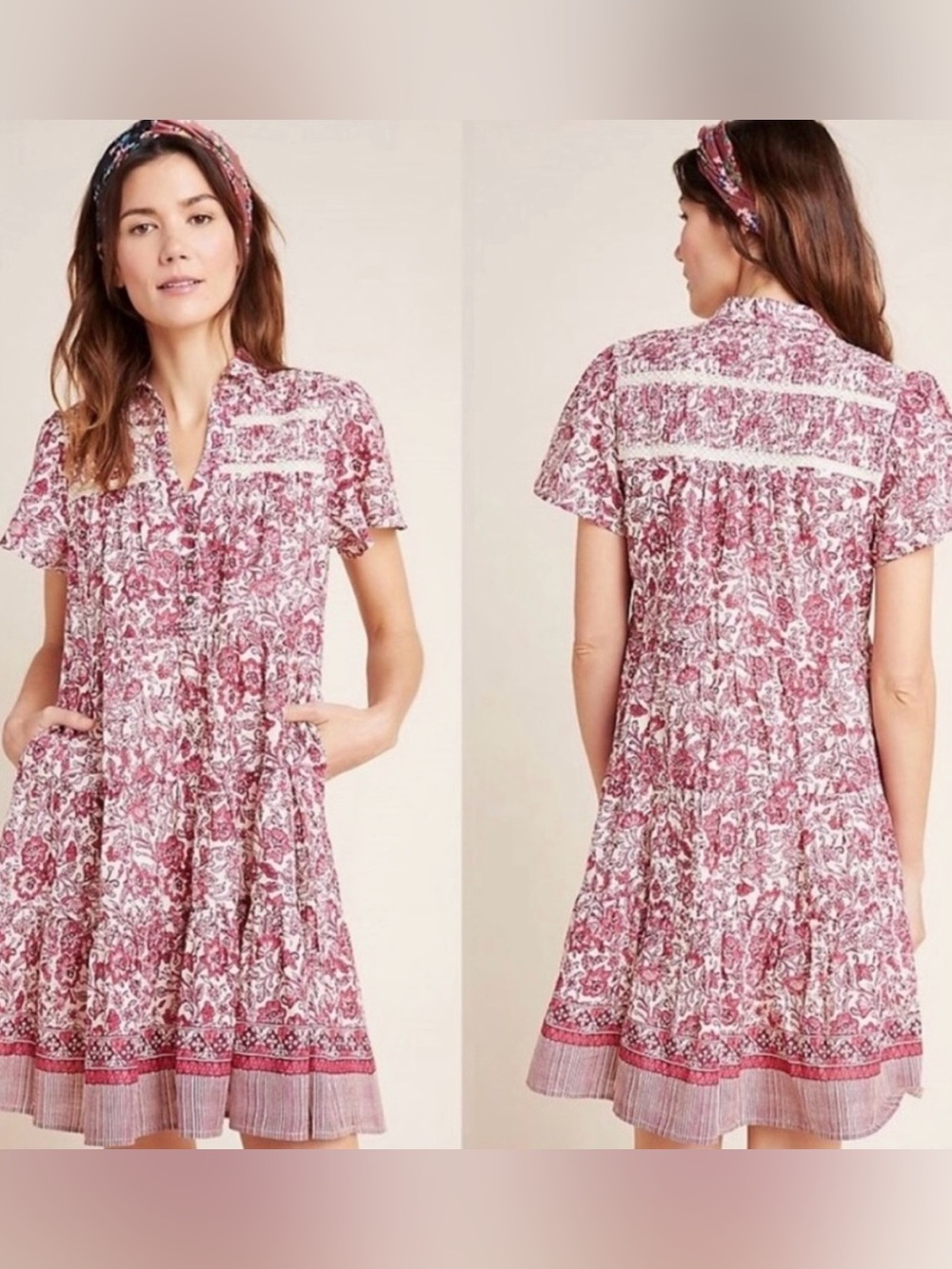 Anthropologie Georgina Tiered Floral Dress {Red/Cream} LP